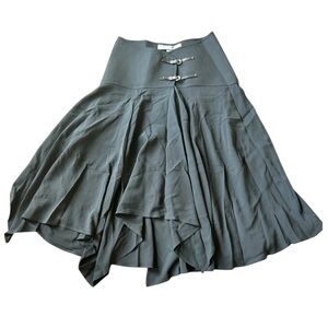 Morgane Le Fay Black A-Line Silk Skirt with Buckle Details Size L